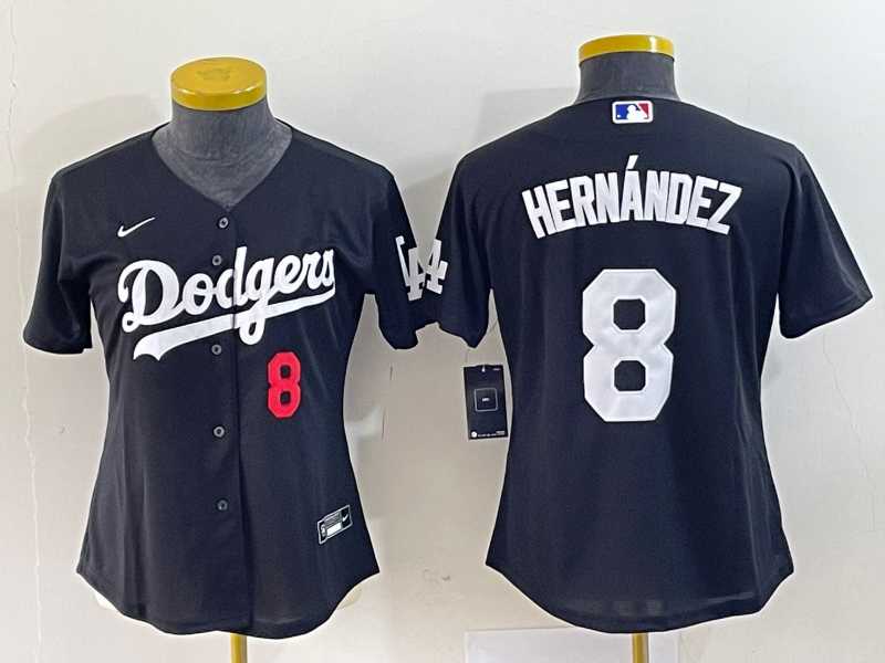 Women%27s Los Angeles Dodgers #8 Kike Hernandez Number Black Stitched Cool Base Nike Jersey